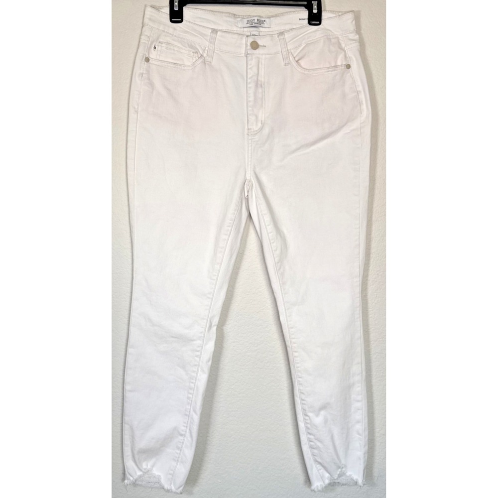 Judy Blue Jeans Womens 13/31 White Skinny Fit Mid Rise Stretch Denim‎ Raw Hem